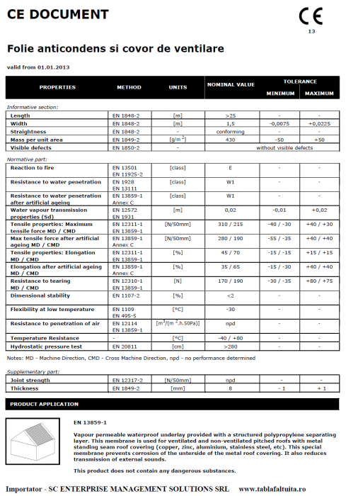 Folie anticondens cu covor de ventilare, greutate 450 gr/mp, fara banda banda de sigilare, rola de 37.5mp, JUTA JUTA [4]