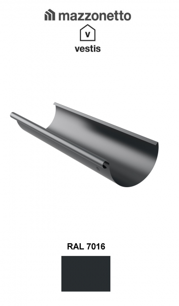 Jgheab semicircular Ø125, L=3m, Aluminiu Mazzonetto Vestis, RAL 7016 - 3D [1]