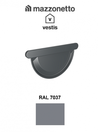 - Jgheaburi si burlane din aluminiu prevopsit - Capac jgheab semicircular Ø125, Aluminiu Mazzonetto Vestis, RAL 7037 - 3D