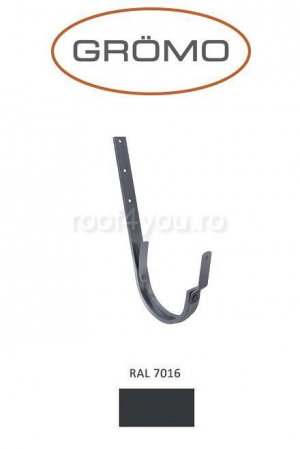 - Jgheaburi si burlane din aluminiu prevopsit - Carlig lung pentru jgheab semicircular Ø150, Aluminiu GROMO, RAL 7016