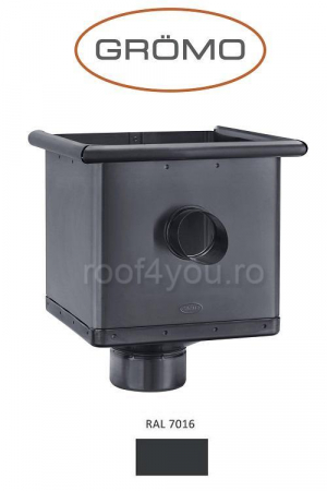 Colectoare de terasa - Vazon rectangular cu scurgere Ø100, Aluminiu GROMO, RAL 7016