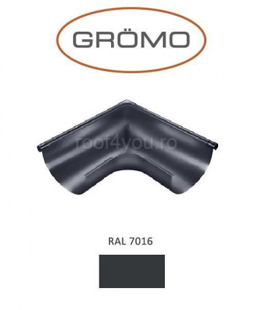 - Jgheaburi si burlane din aluminiu prevopsit - Coltar exterior semicircular jgheab Ø150, Aluminiu GROMO, RAL 7016