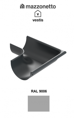 - Jgheaburi si burlane din aluminiu prevopsit - Coltar exterior semicircular jgheab Ø150, Burlan Ø100, Aluminiu Mazzonetto Vestis, RAL 9006
