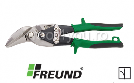 - Lichidare stoc - Foarfeca tabla taiere offset in linie dreapta sau la stanga, lungime 240mm, max. 1,8mm titan zinc si 1,2mm otel prevopsit, Freund