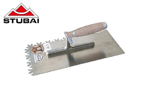 Unelte pentru constructii - Mistrie pentru finisare cu crestaturi speciale, maner din piele, INOX