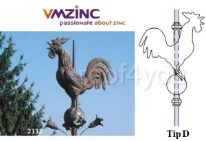 Ornamente de varf 3D - Ornament de varf 3D VMZINC, latime 700 mm, diametru bila ø 25 mm  Model 2333, Asamblare tip D