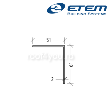 - Structuri fatade ventilate - Profil aluminiu "L", 61 x 51 x 2 mm, Etem