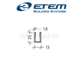 - Structuri fatade ventilate - Profil aluminiu, "F", 35 x 28 x 1.8 mm, Etem