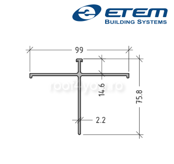 - Structuri fatade ventilate - Profil alumiuniu "T", H 75,8 mm,, Etem