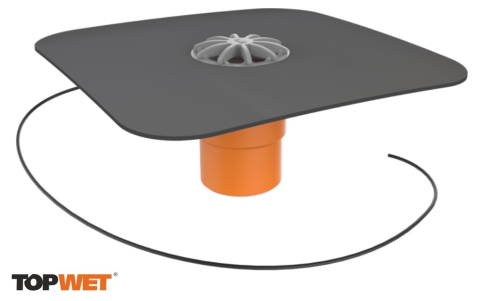 Receptori - Receptor de balcon TOPWET cu degivrare 230V, cu iesire verticala, flansa din membrana EPDM si grila de protectie