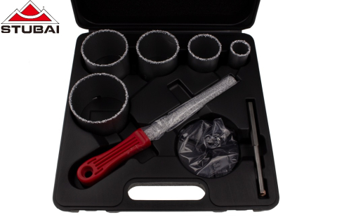 - Unelte de taiere si gaurire - Set profesional de carote din carbură - 5 biți de miez, punct de centrare, pilă și placă suport