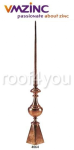 - Ornamente invelitori - Terminal standard VMZINC, inaltime totala 145 mm, baza 165 x 165 mm, inaltime baza 250 mm, diamentru baza Ø  90, diametru tija Ø 18 mm, diametru bila Ø 187 mm,  Model 4064