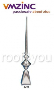 - Ornamente invelitori - Terminal standard VMZINC, inaltime totala 1500 mm, baza 175 x 175 mm, inaltime baza 260 mm, diamentru baza Ø 100, diametru tija Ø 18 mm, diametru bila Ø 172 mm,  Model 3701