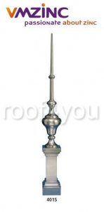- Ornamente invelitori - Terminal standard VMZINC, inaltime totala 145 mm, baza 165 x 165 mm, inaltime baza 250 mm, diamentru baza Ø  90, diametru tija Ø 18 mm, diametru bila Ø 187 mm,  Model 4015