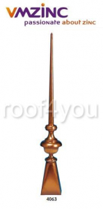 - Ornamente invelitori - Terminal standard VMZINC, inaltime totala 45 mm, baza 85 x 85 mm, inaltime baza 120 mm, diamentru baza Ø  51, diametru tija Ø 16 mm, diametru bila Ø 102 mm,  Model 4063