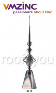 - Ornamente invelitori - Terminal standard VMZINC, inaltime totala 1800 mm, baza 200 x 200 mm, inaltime baza 380 mm, diamentru baza Ø 140, diametru tija Ø 18 mm, diametru bila Ø 240 mm,  Model 3412