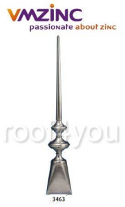 - Ornamente invelitori - Terminal standard VMZINC, inaltime totala 900 mm, baza 140 x 140 mm, inaltime baza 205 mm, diamentru baza Ø 85, diametru tija Ø 16 mm, diametru bila Ø 121 mm,  Model 3463