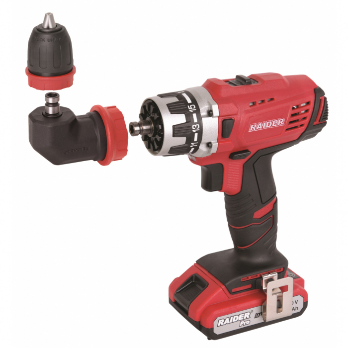 Bormasina cu acumulator, Li-Ion, 20V, 2x2Ah, 58Nm, adaptor 90°, Raider RDP-CDL21, Profesional [2]