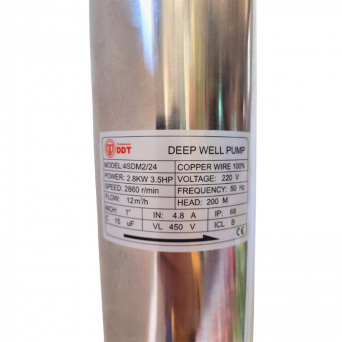 Pompa submersibila mare adancime, DDT Profesional 4SDM2/24, refulare 200m, 24 turbine,12m³/h, cablu 15m, 2500w [3]