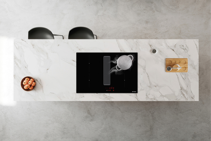 Ansamblu Plita pe inductie cu hota incorporata, sticla neagra, 3000W, 4 + 1 Boost, absorbtie 580 m³/h, clasa A, filtre aluminiu, negru, Made in Italy, PYRAMIS [2]