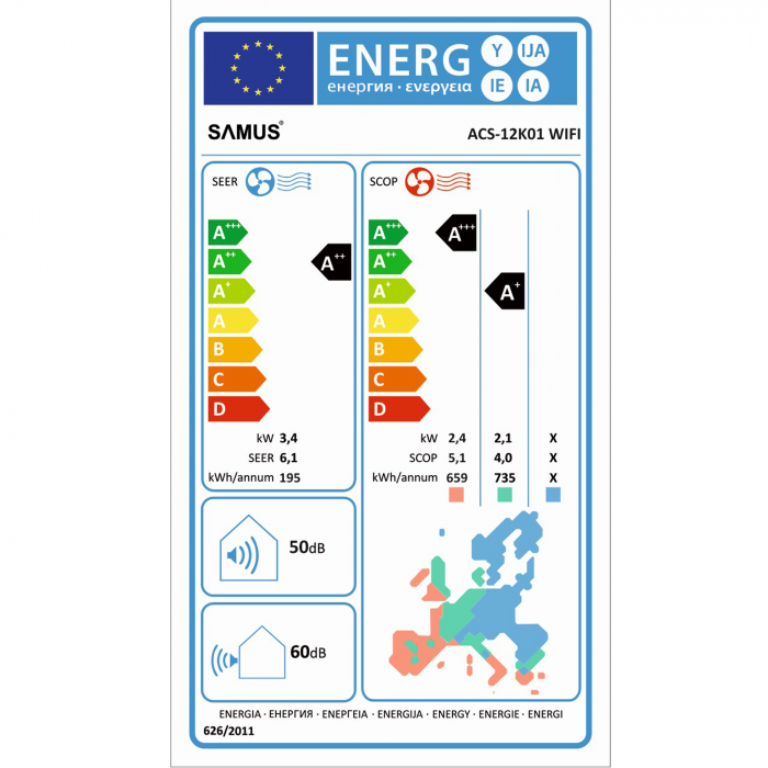 Aparat de aer conditionat, 12000 BTU, Wi-Fi, clasa A++, inverter, display, telecomanda, Samus [15]