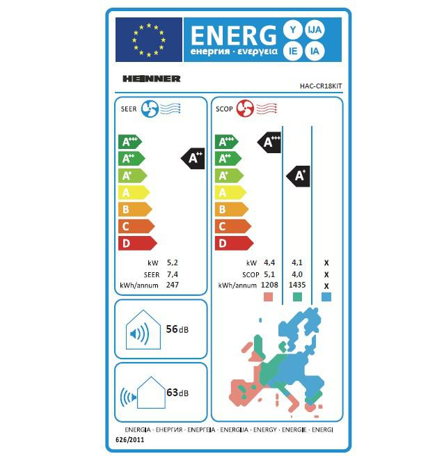 Aparat de aer conditionat, 18000 BTU, turbo, kit instalare, clasa A+, garantie 3 ani, alb, Heinner [4]