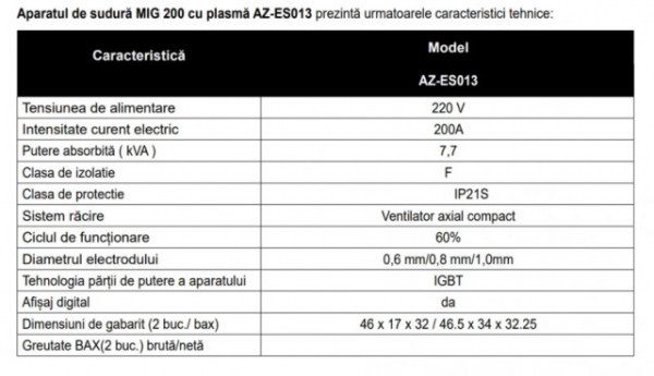 Aparat de sudură, Almaz MIG 200, cu plasmă, 1.6 - 3 mm, 200Ah,  AZ-ES013 [8]