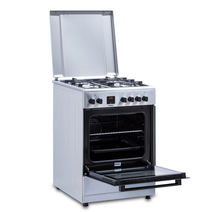 Aragaz mixt, 4 arzatoare gaz, aprindere electrica, lumina, cuptor electric, grill, timer, cuptor 56L, 7 functii, INOX, SAMUS [3]