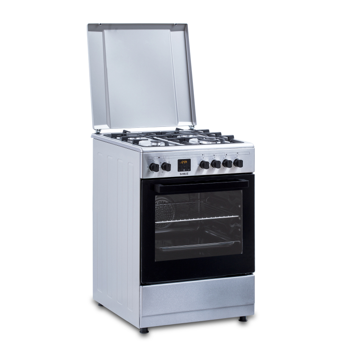 Aragaz mixt, 4 arzatoare gaz, aprindere electrica, lumina, cuptor electric, grill, timer, cuptor 56L, 7 functii, INOX, SAMUS [2]