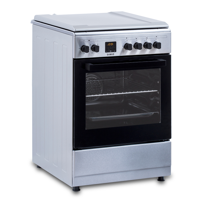 Aragaz mixt, 4 arzatoare gaz, aprindere electrica, lumina, cuptor electric, grill, timer, cuptor 56L, 7 functii, INOX, SAMUS [7]