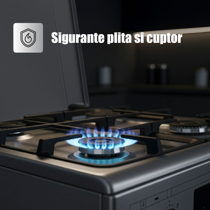 Aragaz mixt, 4 arzatoare gaz, aprindere electrica, lumina, cuptor electric, grill, timer, cuptor 56L, 7 functii, INOX, SAMUS [16]