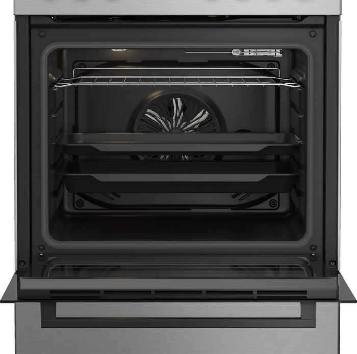 Aragaz cu cuptor electric, 4 arzatoare, aprindere electrica, 6 functii, booster, timer, grill, ventilatie, Inox, BEKO [5]