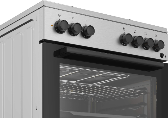 Aragaz cu cuptor electric, 4 arzatoare, aprindere electrica, 6 functii, booster, timer, grill, ventilatie, Inox, BEKO [3]