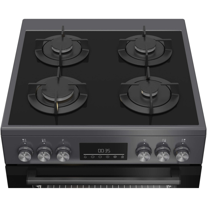 Aragaz cu cuptor electric, 4 arzatoare gaz, aprindere electrica, plita sticla, cuptor 72 L, 8 functii, clasa A, convectie, Antracit, BEKO [3]