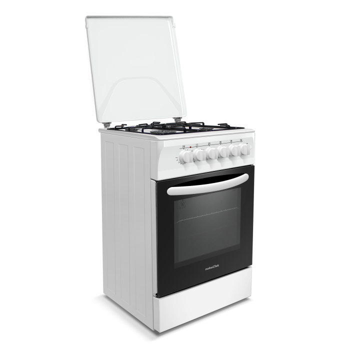 Aragaz cu cuptor electric, 4 arzatoare gaz, aprindere electrica, ventilator, lumina cuptor, Alb, NOBELTEK [4]