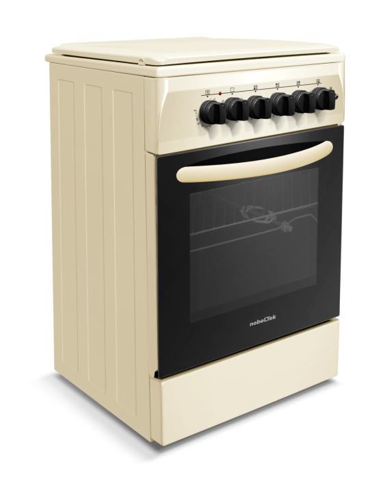 Aragaz cu cuptor electric, 4 arzatoare gaz, aprindere electrica, ventilator, lumina cuptor, Bej, NOBELTEK [4]