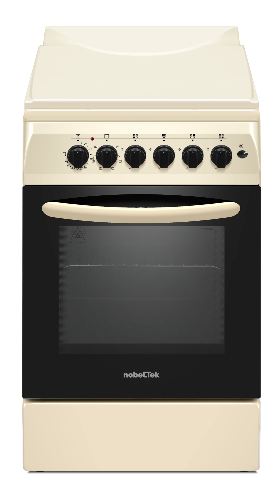 Aragaz cu cuptor electric, 4 arzatoare gaz, aprindere electrica, ventilator, lumina cuptor, Bej, NOBELTEK [2]