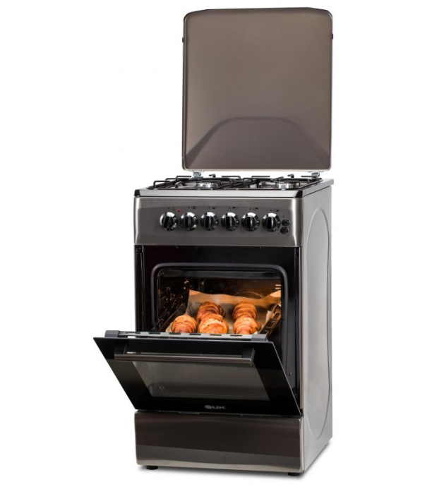 Aragaz cu cuptor electric, 4 arzatoare, siguranta, aprindere electrica, grill, iluminare, 50 x 60 cm, 2 in 1, GPL+GN, Gri, LDK [5]