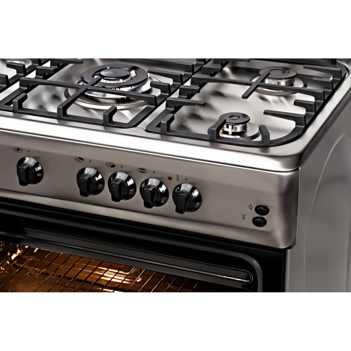 Aragaz cu cuptor electric, 5 arzatoare gaz, gratare fonta, 90 x 60 cm, ventilatie dubla, aprindere electrica, iluminare, Inox, LDK [3]