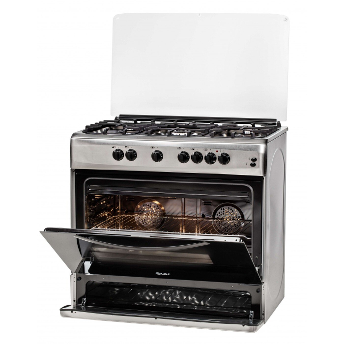 Aragaz cu cuptor electric, 5 arzatoare gaz, gratare fonta, 90 x 60 cm, ventilatie dubla, aprindere electrica, iluminare, Inox, LDK [4]