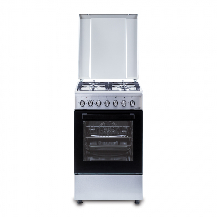 Aragaz cu cuptor electric, 7 functii, capacitate 43 L, 4 arzatoare gaz, grill, aprindere electrica, gratare din fonta, Inox, Samus [5]