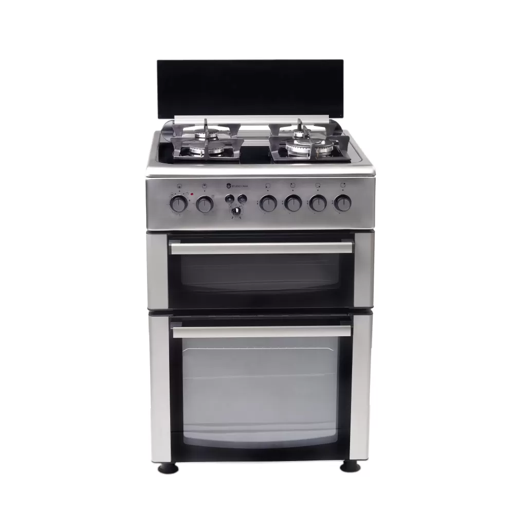 Aragaz cu cuptor electric + gaz, 4 arzatoare, 60 x 60 cm, 2 cuptoare, plita sticla, aprindere electrica, ventilator, Inox, Studio Casa Duetto [1]