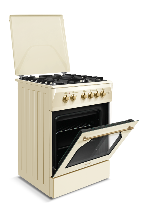 Aragaz cu cuptor electric, rustic, 4 arzatoare gaz, aprindere electrica, gratare fonta, lumina, GPL, Bej, NOBELTEK [3]
