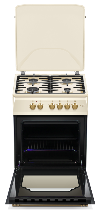Aragaz cu cuptor electric, rustic, 4 arzatoare gaz, aprindere electrica, gratare fonta, lumina, GPL, Bej, NOBELTEK [2]