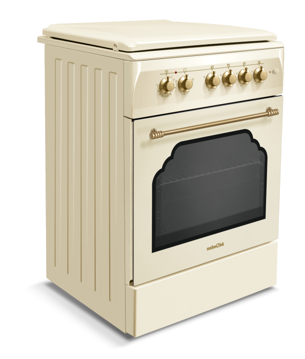 Aragaz cu cuptor electric, rustic, 4 arzatoare gaz, aprindere electrica, gratare fonta, lumina, GPL, Bej, NOBELTEK [4]