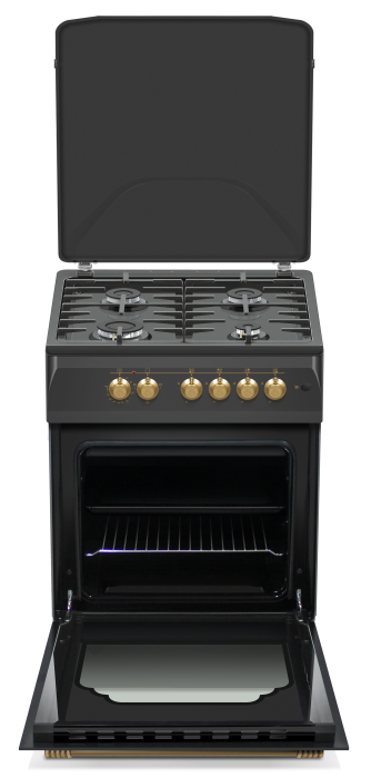 Aragaz cu cuptor electric, rustic, 4 arzatoare gaz, aprindere electrica, gratare fonta, lumina, GPL, Negru, NOBELTEK [2]