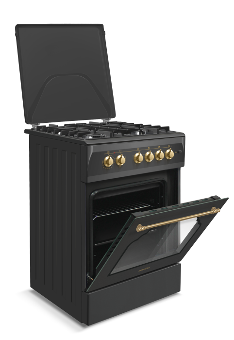 Aragaz cu cuptor electric, rustic, 4 arzatoare gaz, aprindere electrica, gratare fonta, lumina, GPL, Negru, NOBELTEK [3]
