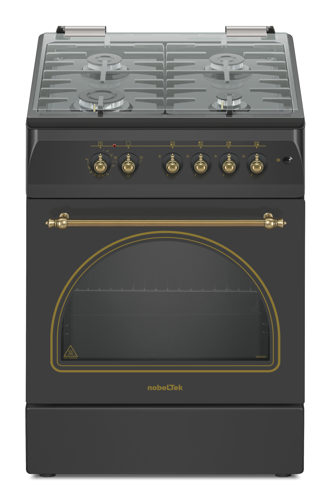 Aragaz cu cuptor electric, rustic, 4 arzatoare gaz, aprindere electrica, gratare fonta, lumina, GPL, Negru, NOBELTEK [2]