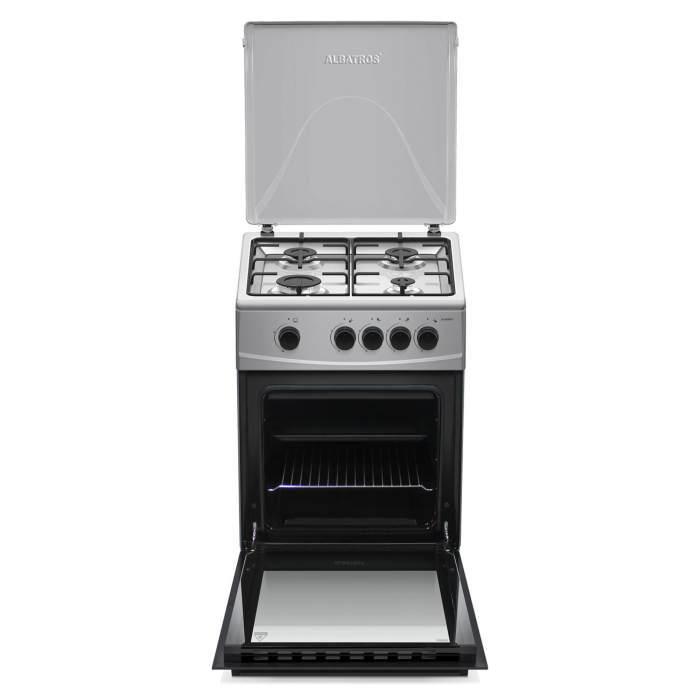Aragaz cu cuptor pe gaz, 4 arzatoare, 50 cm, cuptor 52 L, capac metalic, GPL, inox, ALBATROS [2]