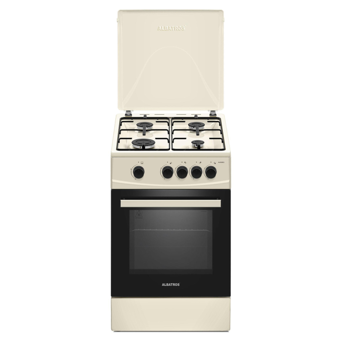 Aragaz cu cuptor pe gaz, 4 arzatoare, 50 x 50 cm, 2 in 1, Gpl + GN, cuptor 52 L, Beige, ALBATROS [1]